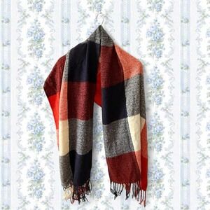 Soft and warm orange and blue plaid scarf